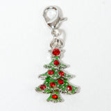 Green Enamel Christmas Tree Charm with Red Rhinestone Ornaments