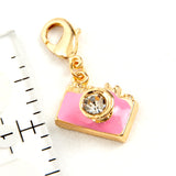 Pink Enamel Camera Charm with Rhinestone Lens