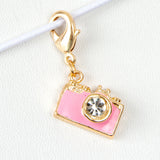 Pink Enamel Camera Charm with Rhinestone Lens