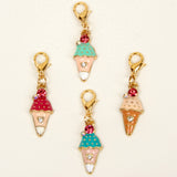 Pink Enamel Ice Cream Cone Charm with Rhinestone Accents