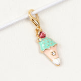 Pink Enamel Ice Cream Cone Charm with Rhinestone Accents