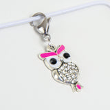 Pink Enamel Owl Charm with Rhinestones