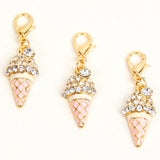 Pink Enamel Ice Cream Cone Charms with Rhinestones