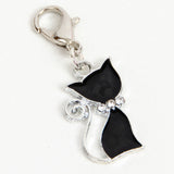 Enamel Black Cat Charm with Rhinestone Collar Zip Charm