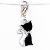 Enamel Black Cat Charm with Clear Rhinestone Collar