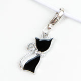 Black Enamel Cat Charm with Rhinestone Bow Collar
