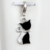 Black Cat Enamel Charm with Rhinestones