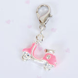 Enamel Moped Scooter Charm in Red or Pink with Rhinestone Accents