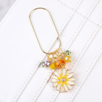 Quiet Meadow Daisy Planner Clip or Charm with Golden, Yellow, Purple and Green Crystals