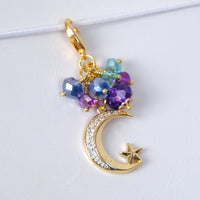 Silent Moon Planner Clip or Charm with Rhinestone Moon in Silver or Gold