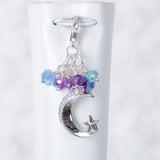 Silent Moon Planner Clip or Charm with Rhinestone Moon in Silver or Gold