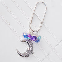 Silent Moon Planner Clip or Charm with Floral Moon in Silver or Gold