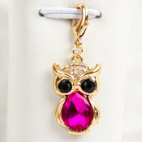 Owl Planner Charm with Rhinestone accents and bright pink crystal body