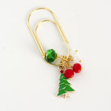Green Enamel Christmas Tree Dangle Clip or Charm with red, green and white beads and gold hardware