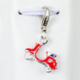 Enamel Moped Scooter Charm in Red or Pink with Rhinestone Accents