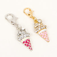 Rhinestone and Enamel Ice Cream Cone Charm in silver and gold