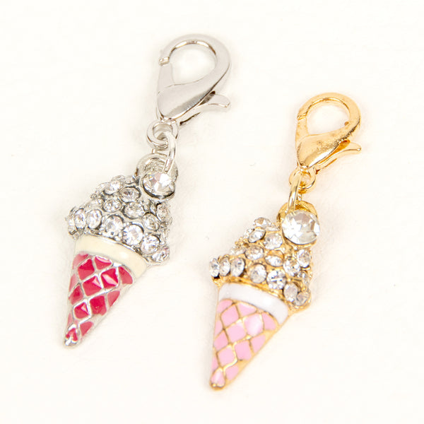 Pink Enamel Ice Cream Cone Charm or Stitch Marker in gold or silver