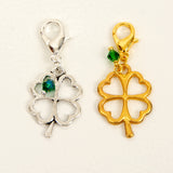 Shamrock Planner Charm - Four Leaf Clover Traveler's Notebook Charm or Stitch Markers in silver and gold