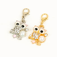 Sparking Pink  Owl Charm Stitch Marker with Clear Rhinestones and a pearl accent.
