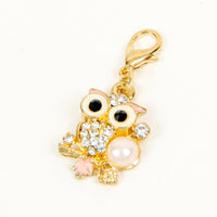Owl Charm or Stitch Marker - Pink and Gold Rhinestones and Pearl