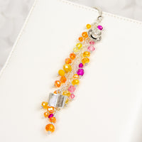 Coffee Cup and Book Charm with Orange, Yellow, Pink and Berry Crystal Dangle