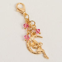 Fairy on Moon Charm with Pink Crystals in Silver or Gold
