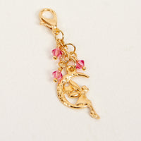 Fairy on Moon Charm with Pink Crystals in Silver or Gold
