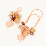 Rose Gold Leaf Dangle Clip or Charm with Umber and Gold toned Crystals