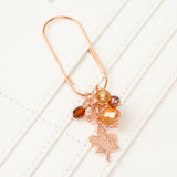 Rose Gold Leaf Dangle Clip or Charm with Umber and Gold toned Crystals