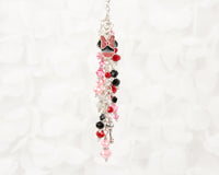 Mouse and Key Charm with Pink, Red, Black and White CrystaL Dangle
