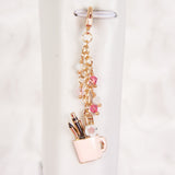 Artist's Coffee Cup Charm with Pink, White and Iridescent Crystals