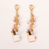 Artist's Coffee Cup Charm with Pink, White and Iridescent Crystals