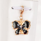 Black Enamel Butterfly Charm with Rhinestone Accent