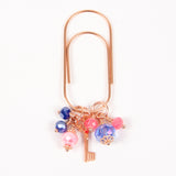 Blush and Navy Rose Gold Key Dangle Clip or Charm with Pink and Dark Blue Crystals