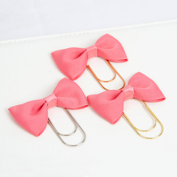 Coral Pink Grosgrain Ribbon Bow Planner clip bookmark