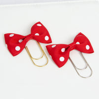 Dotted Red Bow Clips with silver and white wide paperclips