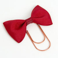 Cranberry Red Ribbon Bow Planner Clip with Rose Gold paperclip
