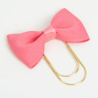 Coral Pink Planner Paper Clip with Grosgrain Bow and gold paperclip