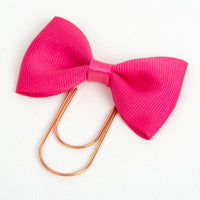 Bright Pink Grosgrain Ribbon Bow on Rose Gold Paperclip 