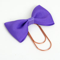 Purple grosgrain ribbon bow planner paperclip with wide rose gold paper clip