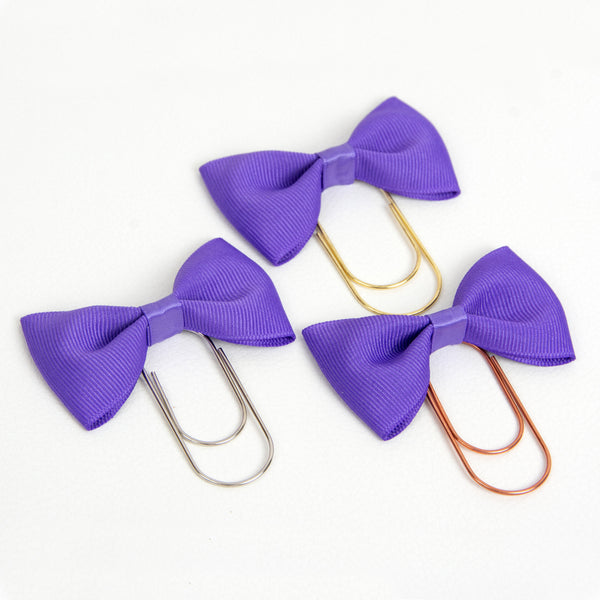 Purple Grosgrain Ribbon Bow planner clip in silver, gold or rose gold