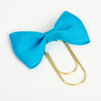 Turquoise Bow Planner Clip with wide gold toned paperclip