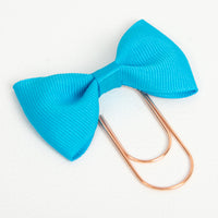 Turquoise Blue Bow Planner Clip with Rose Gold Wide Paper Clip 