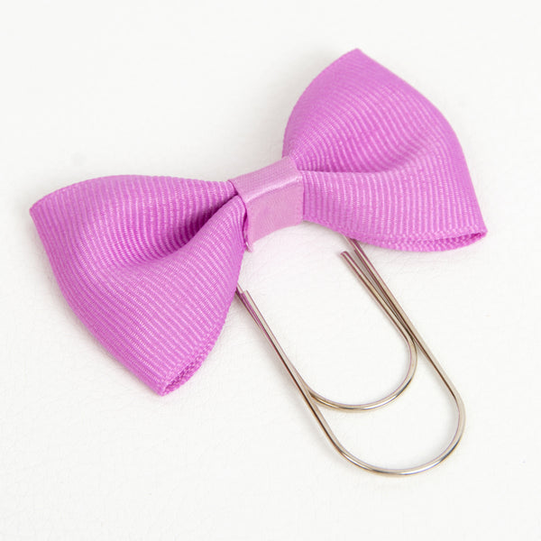 Orchid Purple Bow Planner Clip with Wide Silver Paperclip