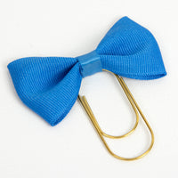 Blue Grosgrain ribbon planner bow with wide gold paper clip
