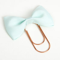 Mint or Light Aqua Bow Planner Clip Bookmark with Wide Rose gold paperclip