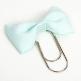 Mint Bow Bookmark Planner clip with Silver Toned Wide paperclip