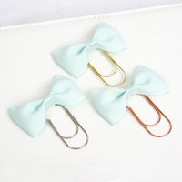Mint Grosgrain Bow Wide Paper Clip Bookmark in Silver, Gold or Rose Gold