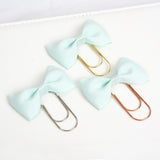 Mint Grosgrain Bow Wide Paper Clip Bookmark in Silver, Gold or Rose Gold