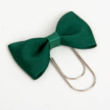 Forest Green Bow Planner Clip with wide silver toned paperclip